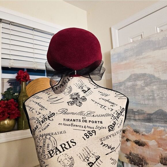 VTG Retro Wool Felt Mesh Bow Accent Pillbox Stylish Beret Hat. - Picture 14 of 15